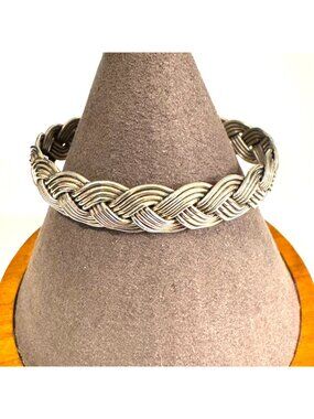 EP Sterling Silver 925 Braided Woven Design Cuff Bracelet Size 7.5" Fit